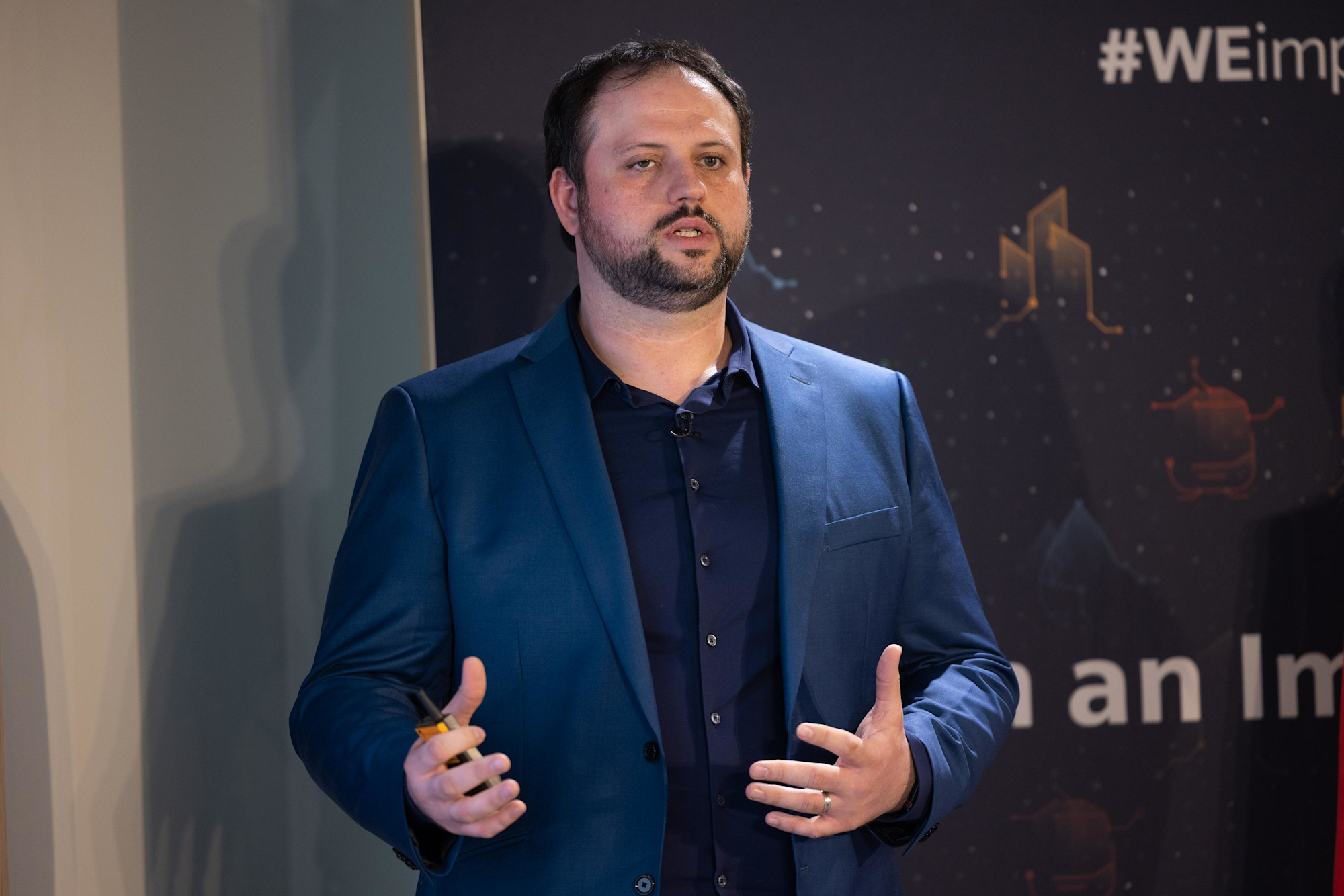 Andrew Vasserman, CEO & Founder, Logyc speaks during the Grand Finale of the MindSphere Future World Series at Partners Hub m61288