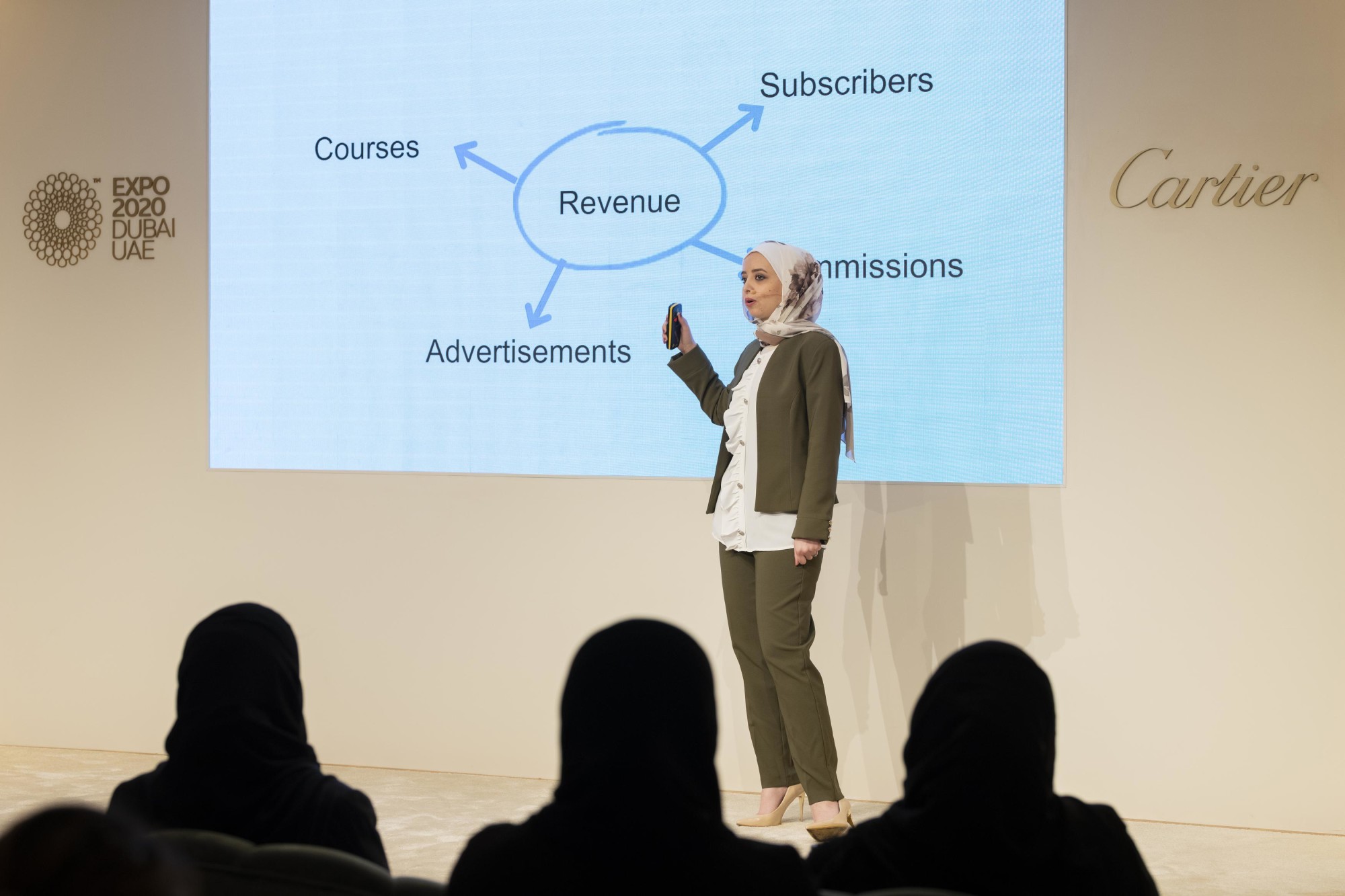 Esraa Sameeh, Pearl Quest Contestant speaks during the Outlier Series - Pearl Quest by Sharjah Business Women Council at the Women’s Pavilion m45249