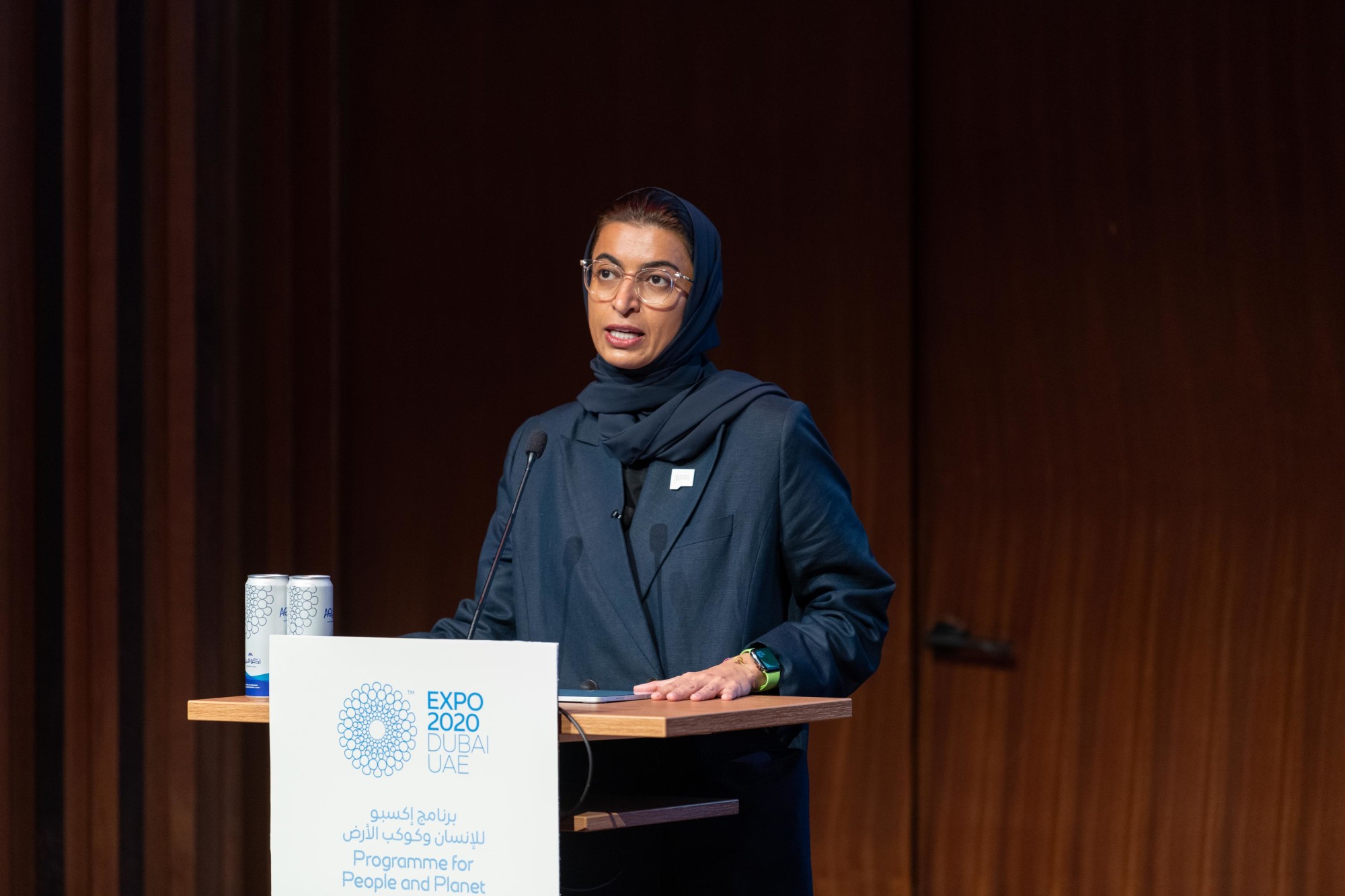 Her Excellency Noura Bint Mohammed Al Kaabi, Minister of Culture and Knowledge Development, speaks at the World Arabic Language Day Flagship event at Terra Auditorium m24530
