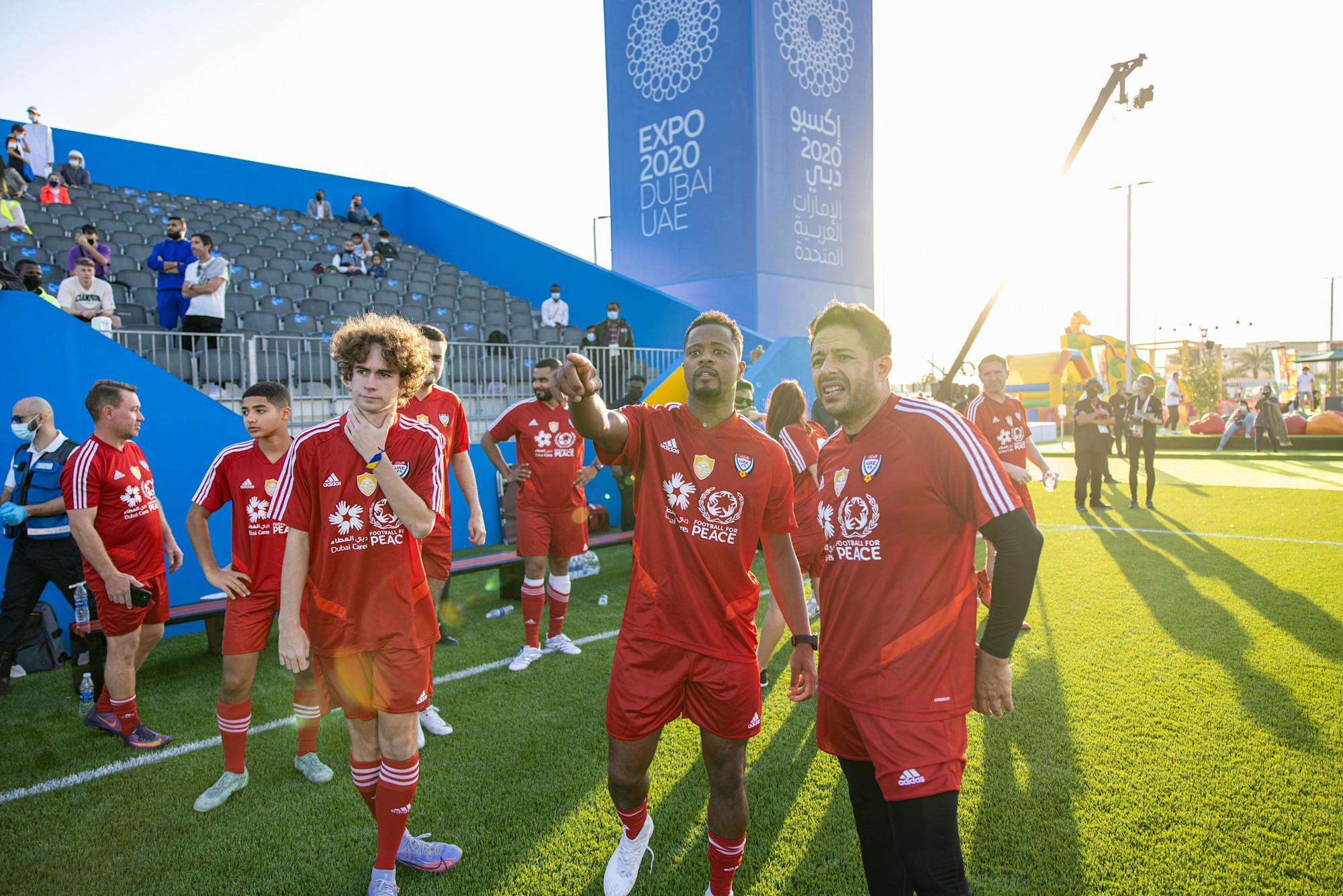 Patrice Evra (C), of Team Patman during the UAE All Stars Football tournament at the Expo Sports Arena m30736