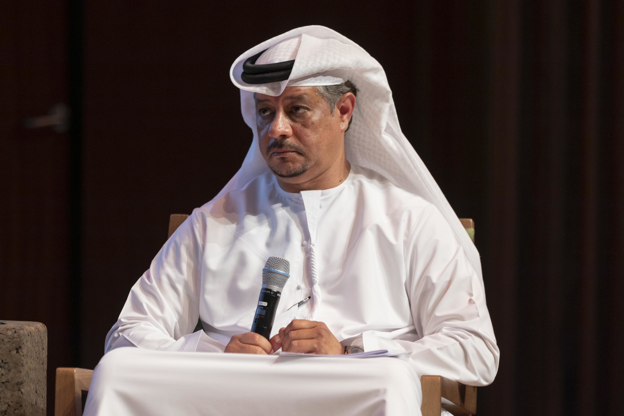 Mohamed Hawas Al Sadid, Director of Projects of the Frontline Heroes Office speaks during Celebrating the Unsung Heroes at Terra the Auditorium m39222