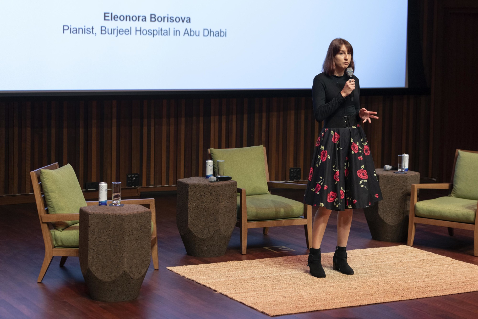 Eleonora Borisova, Pianist, Burjeel Hospital in Abu Dhabi speaks during Celebrating the Unsung Heroes at Terra the Auditorium m39225