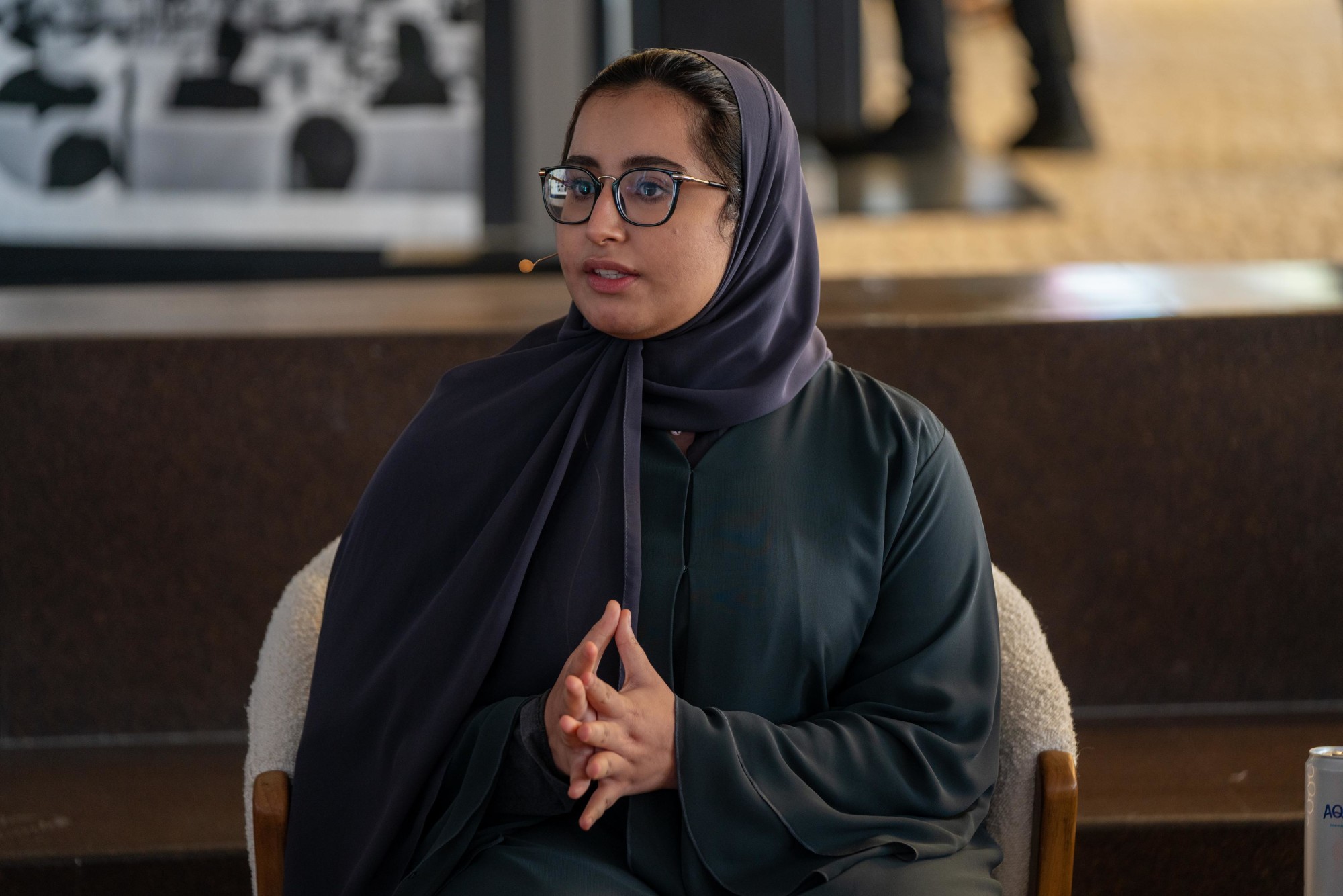 Amna Almansoori, Emirates National School, Ras Al Khaimah speaks during Next Gen World Majlis, A School For My Children Notes from the teachers and parents of tomorrow at the Portugal Pavilion m37177