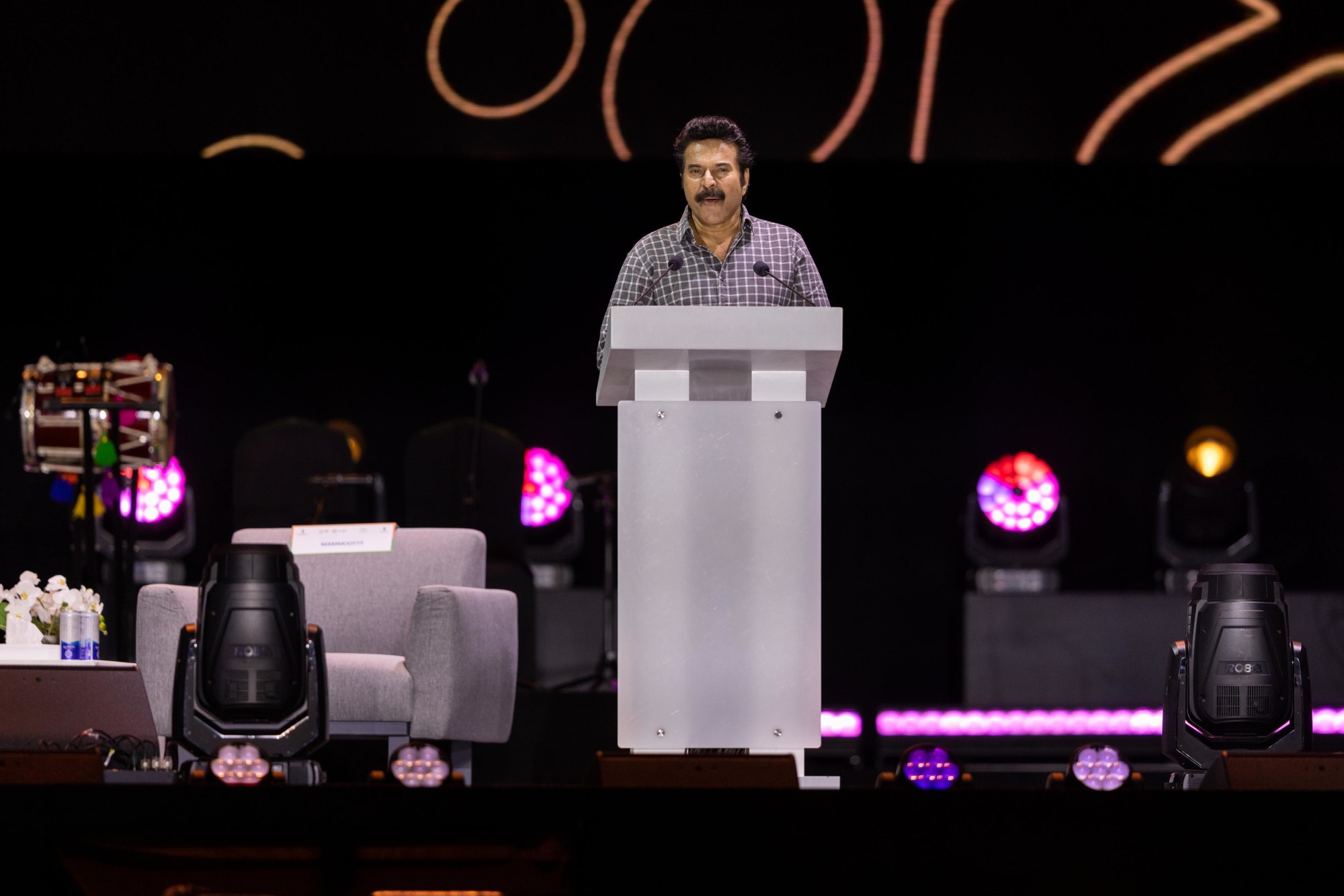 Mammootty,Indian actor speaks during the Kerala week celebration at Jubilee Stage m43432