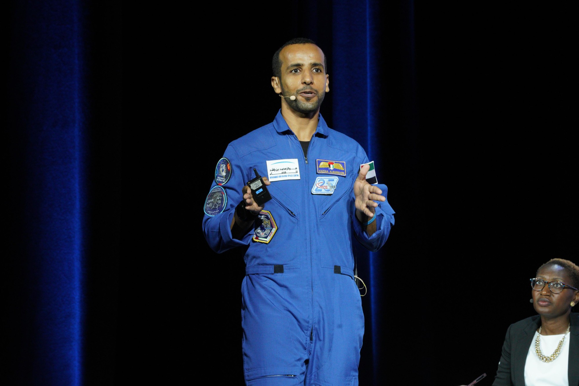 UAE Astronaut Hazza Al Mansoori speaks at Space Week event at Dubai Exhibition Centre Web Image m5306
