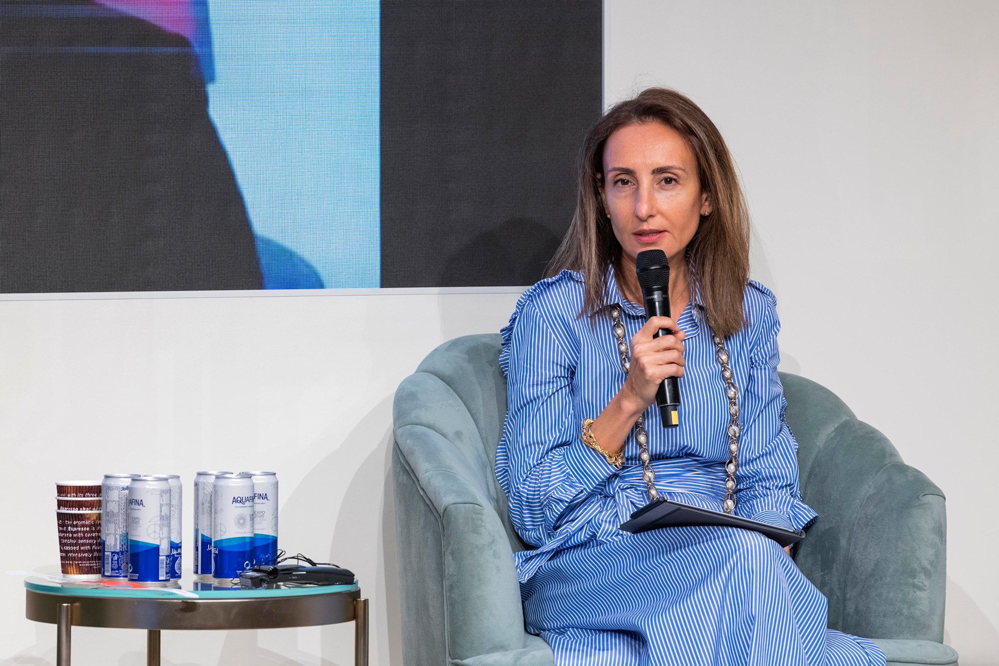 Maysa Jalbout, Non-resident Fellow, Center for Universal Education, Brookings Institution speaks Founding CEO She is Arab and moderator speaks during the Outlier Series She Sees - Equal Right to Sight at Women-s Pavilion m58891