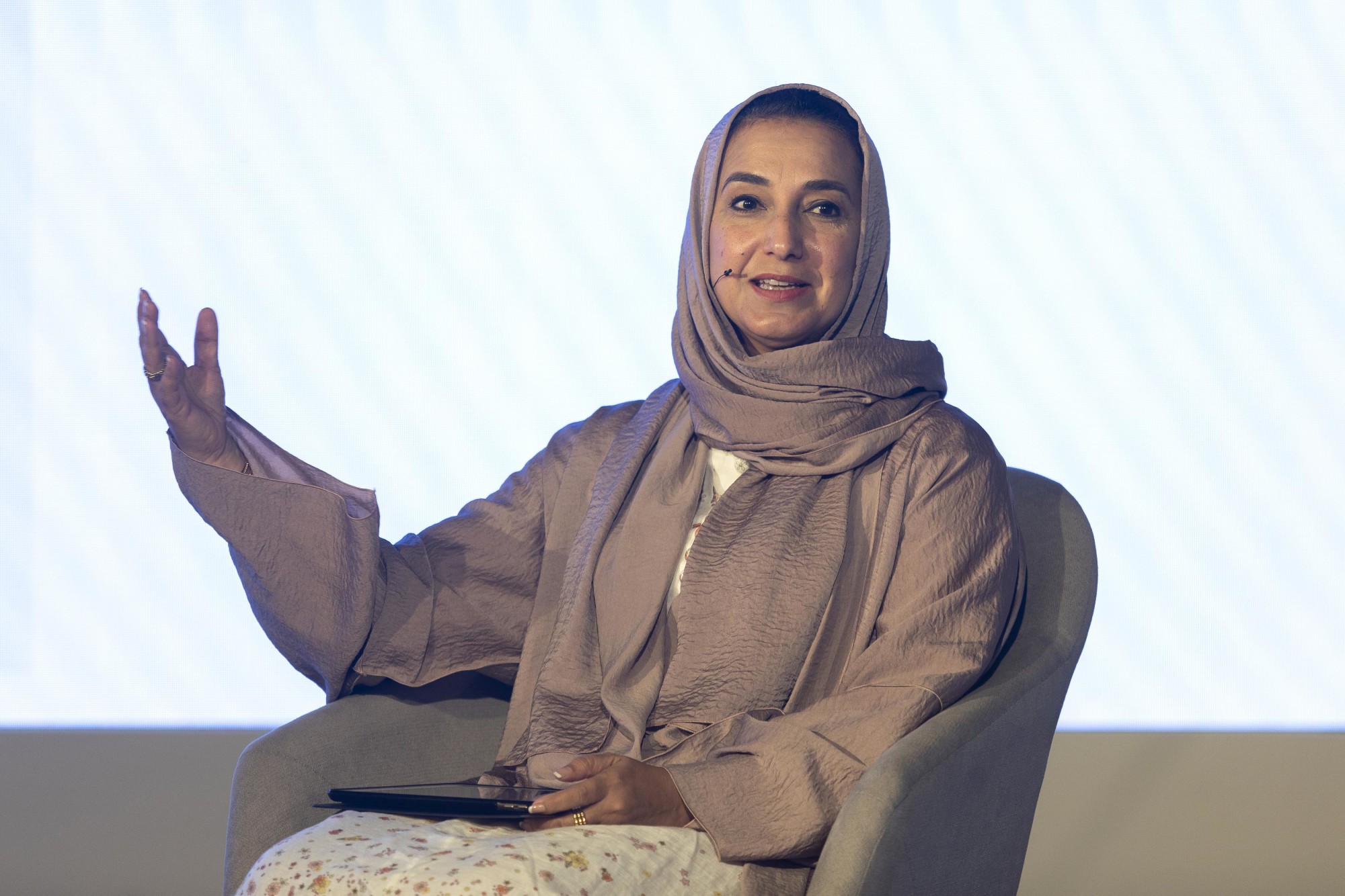 Her Excellency Dr Nawal Al-Hosany, Permanent Representative of the UAE to the International Renewable Energy Agency (IRENA) speaks during the Water-Food-Energy Summit at Nexus for People and Planet m34598