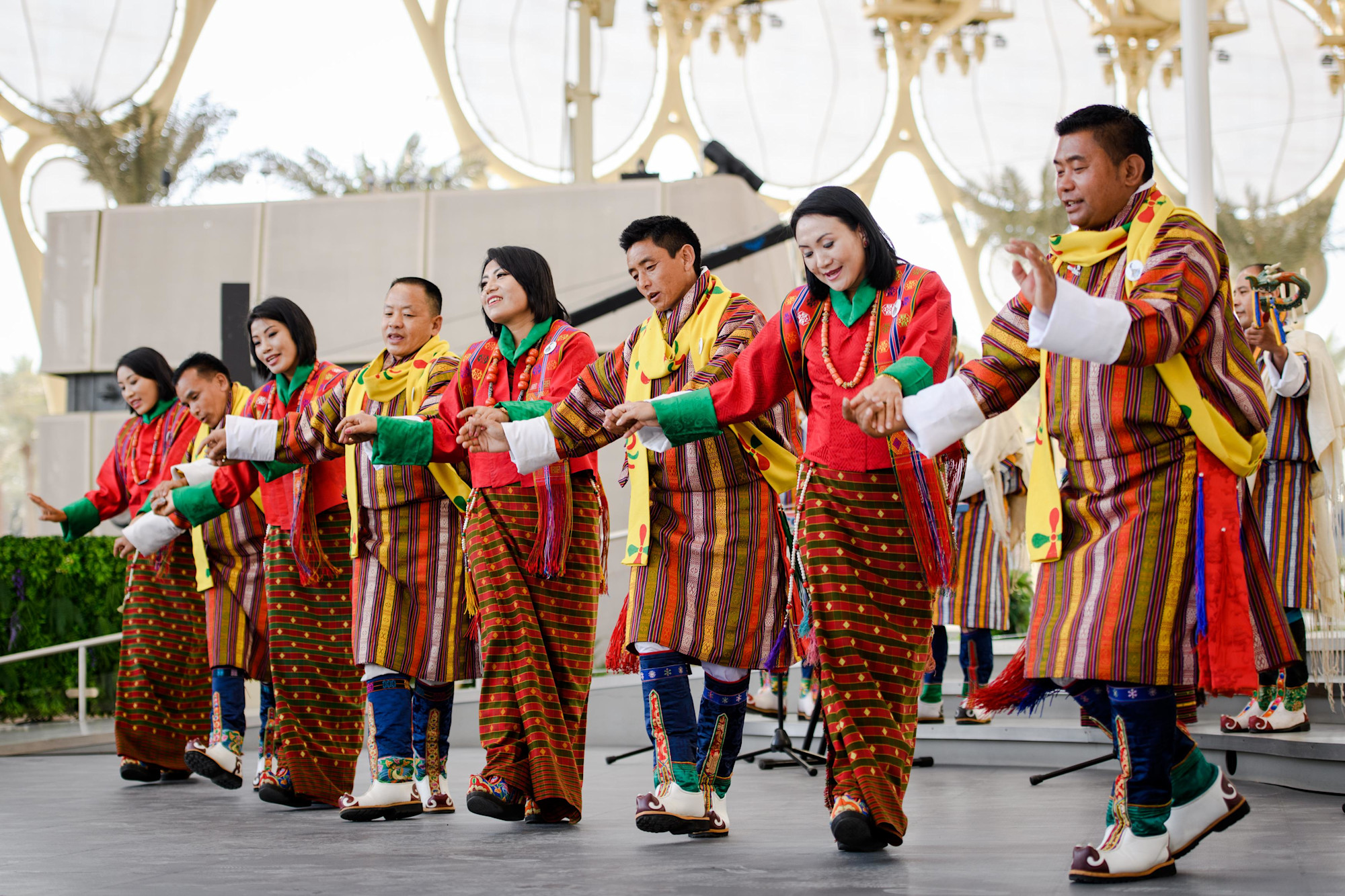 Bhutanese cultural performers perform during the Bhutan National Day Ceremony at Al Wasl m24188