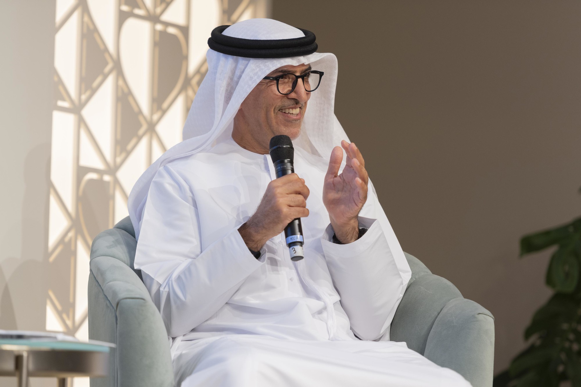 His Excellency Mugheer Al Khaili, Chairman of the Department of Community Development UAE speaks during the Outlier Series Ewaa - Women-s Pavilion Event m17795