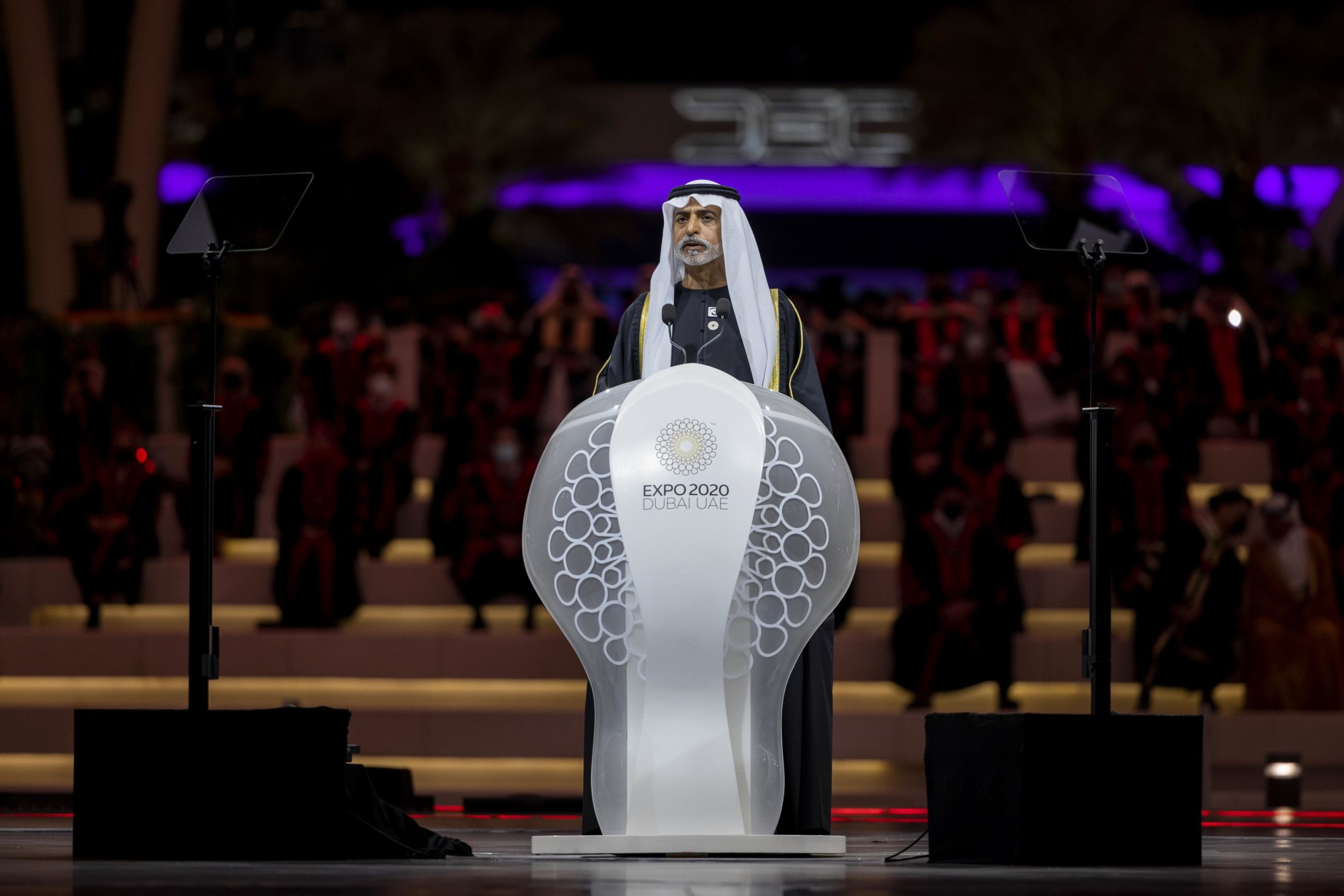 His Excellency Sheikh Nahayan Mabarak Al Nahayan, UAE Minister of Tolerance and Coexistence Commissioner General of Expo 2020 Dubai speaks during the Canadian University of Dubai Graduation Ceremony at Al Wasl m32895