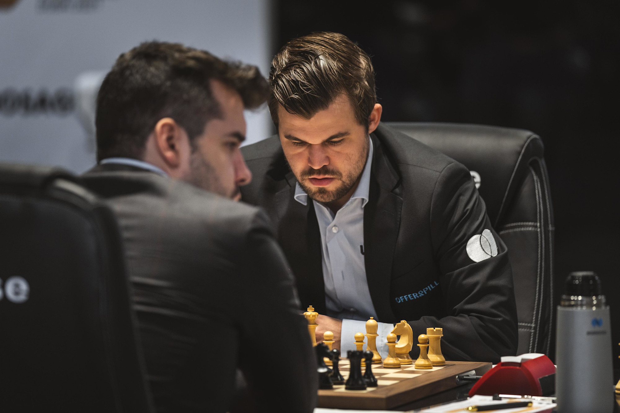 FIDE World Chess Championship Game 10 between Magnus Carlsen and Ian Nepomniachtchi at Dubai Exhibition Centre (DEC) m19560