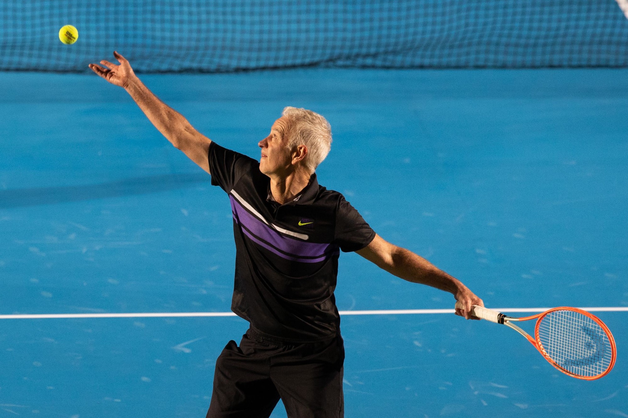 Tennis legend John McEnroe during the Men’s Doubles Exhibition Game against Mark Philippoussis and Greg Rusedski for Expo 2020 Dubai Tennis Week at the Expo Sports Arena m52466