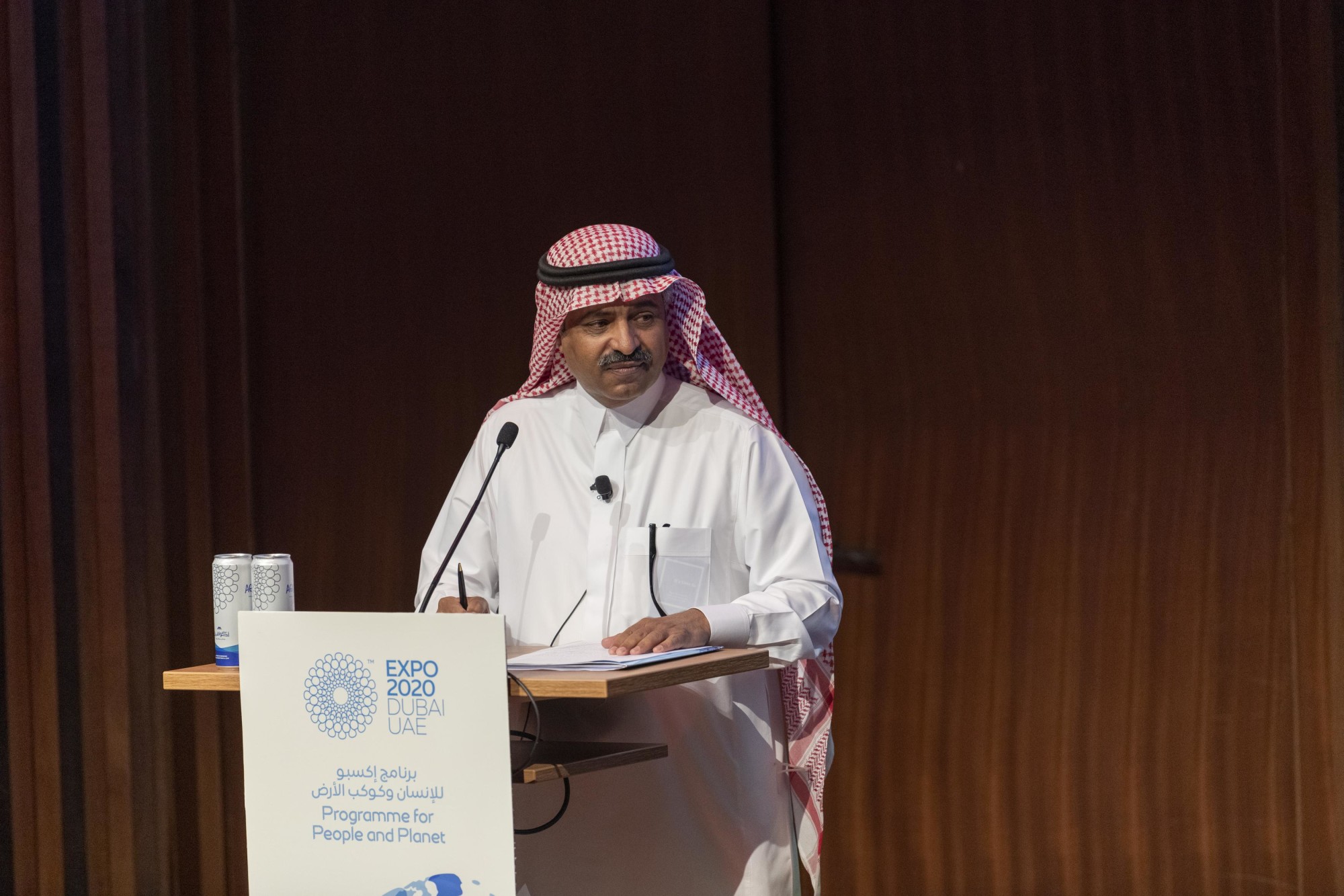Dr Ali Bin Abdallah Moussa, Secretary General, Arabic Language International Council, speaks at the World Arabic Language Day Flagship event at Terra Auditorium m24529
