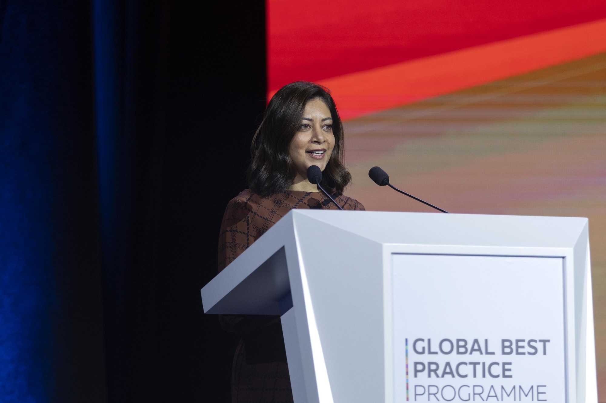 Nadia Verjee, Chief of Staff & Chief of Programme for People and Planet Expo 2020 Dubai speaks during the Global Best Practice Programme Assembly at Dubai Exhibition Centre m35186