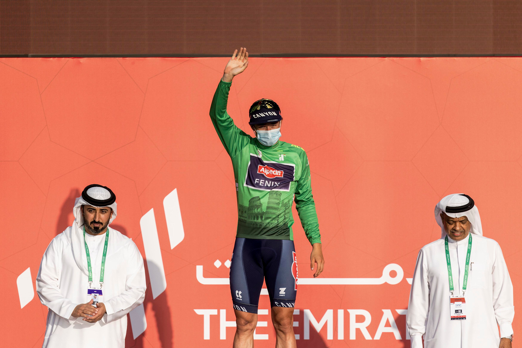 Jasper Philipsen during the UAE Tour Award ceremony and presentations at Dubai Millennium Amphitheatre m55364