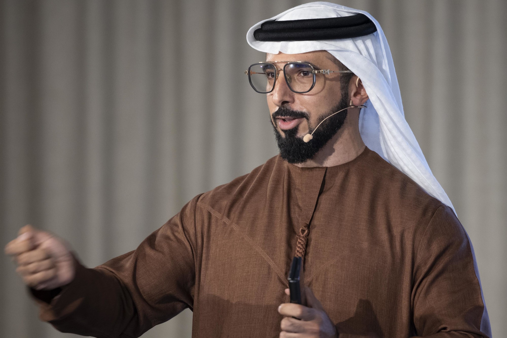 Rashed Al Falahi, Chief Storytelling Officer, UAE speaks during the SDG Storytelling Lab - Live in Balance - Sustainability Track at the Business Connect Centre m34628