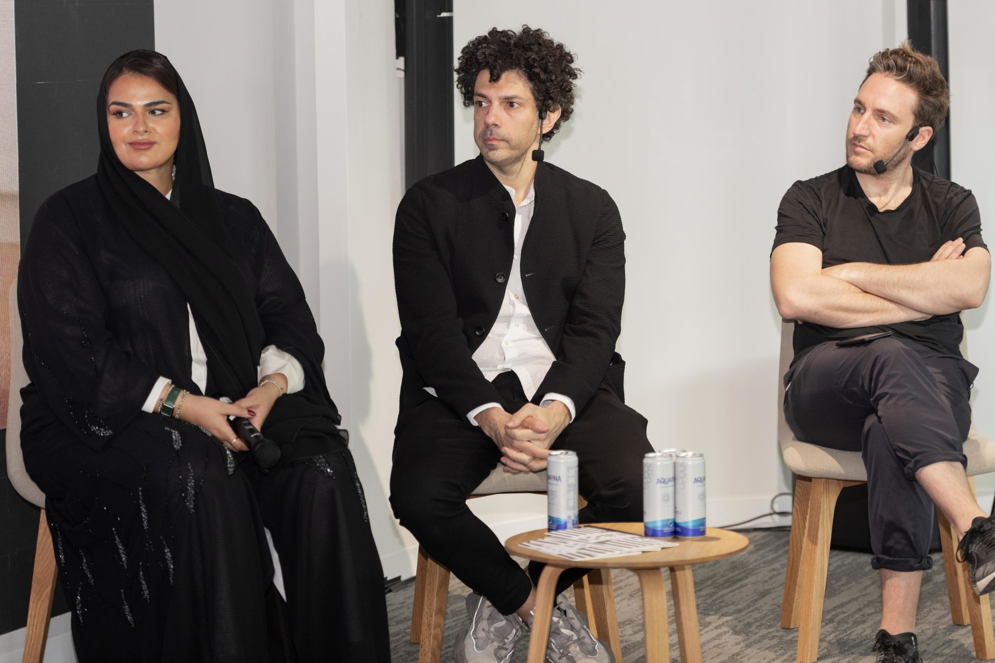 Carmelo Zappulla (C), Founder and Executive Director External Reference, Edouard Cabay (R), Architect and Founder and Principal of Appareil and Salama Al Shamsi (L), Director of Qasr Al Hosn during the Technology and Crafts Interpretation o
