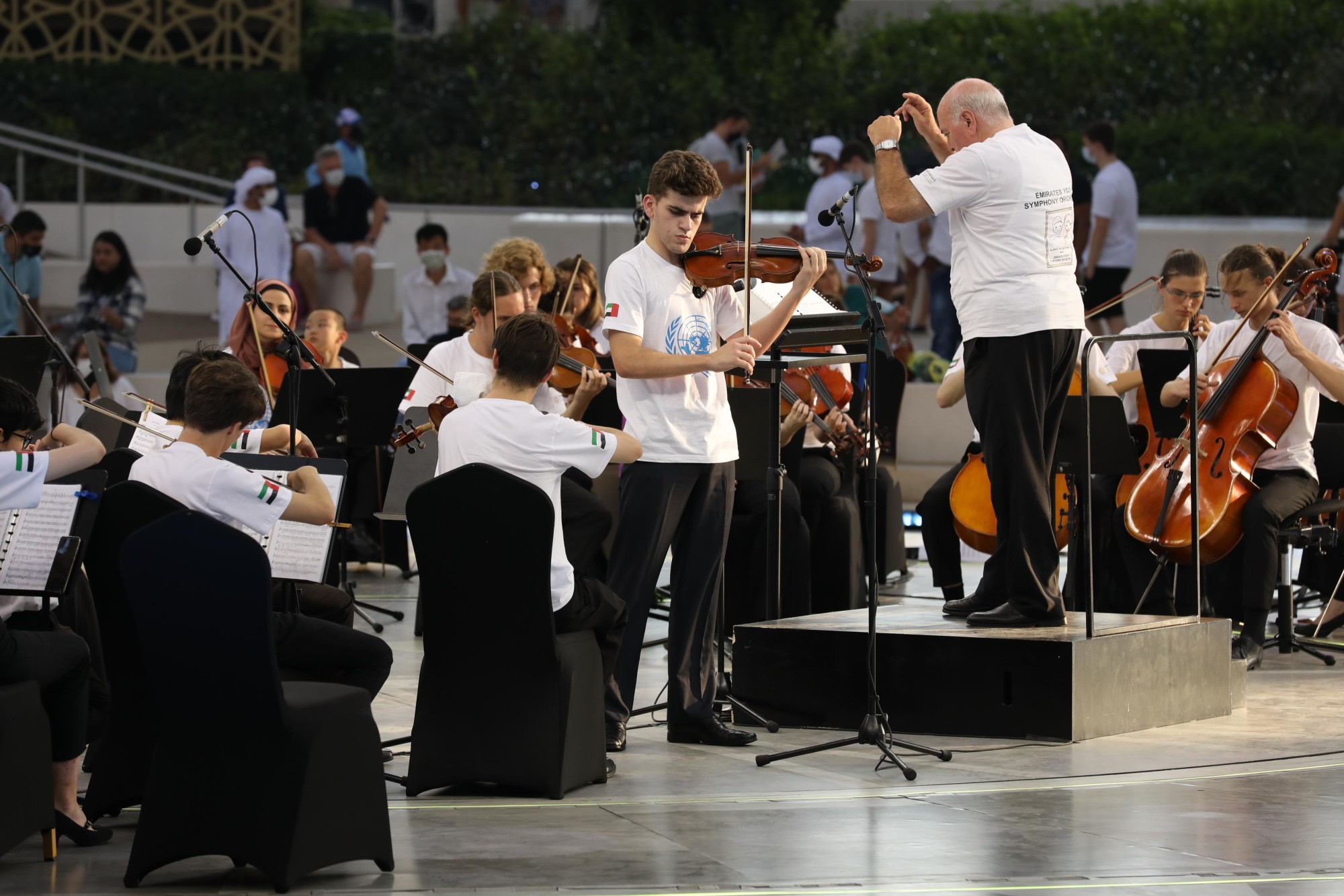 The Emirates Youth Symphony Orchestra (EYSO) performs during United Nations Honour Day at Al Wasl Plaza m6219