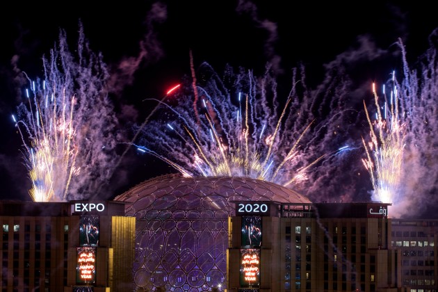 Fireworks over the Al Wasl dome during New Year-s Eve celebrations m29205