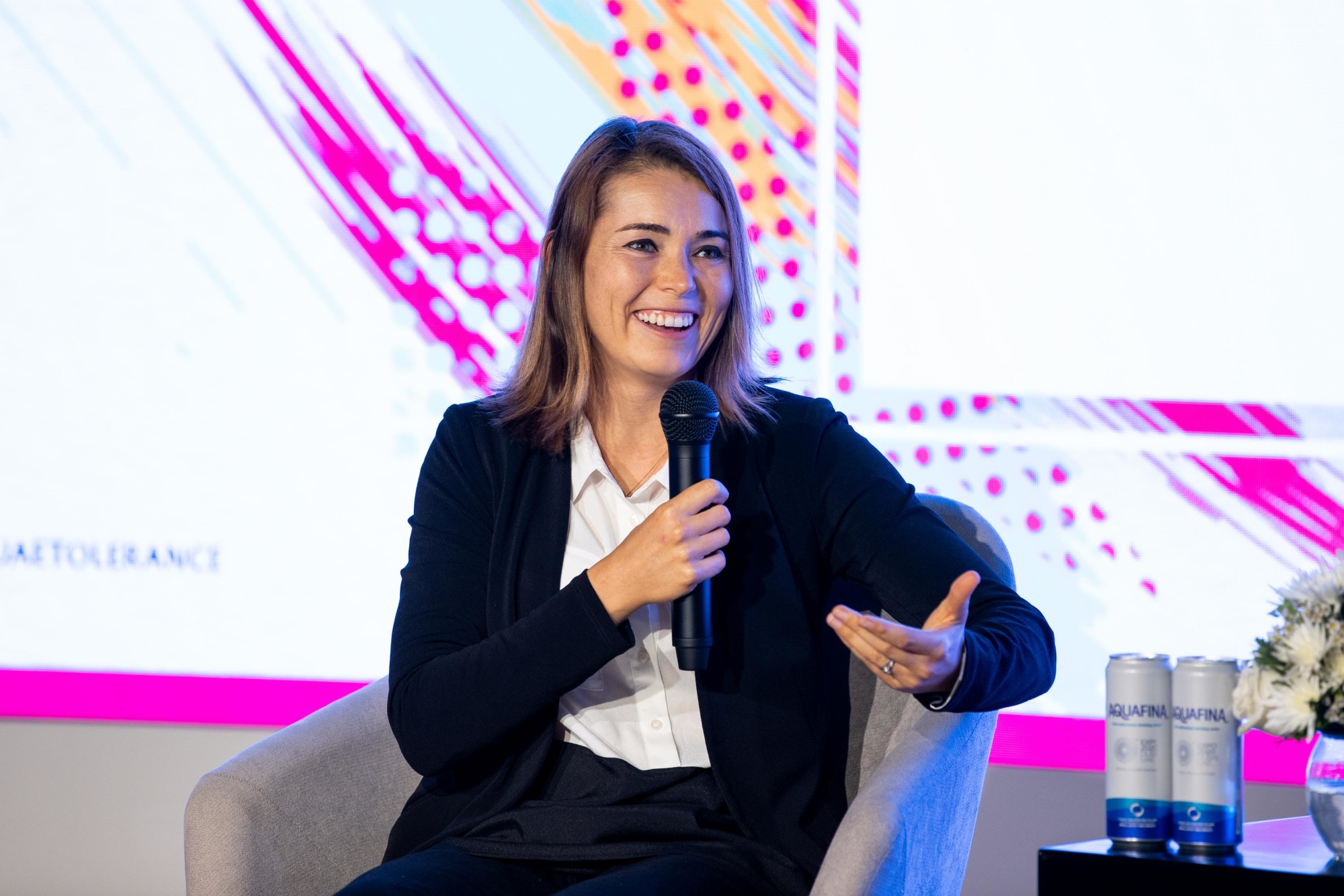 Amelia Brodka, President and Co-founder of Exposure Skates speaks during the International Day of Tolerance, The Champions of Tolerance Programme at Nexus for People and Planet m10889