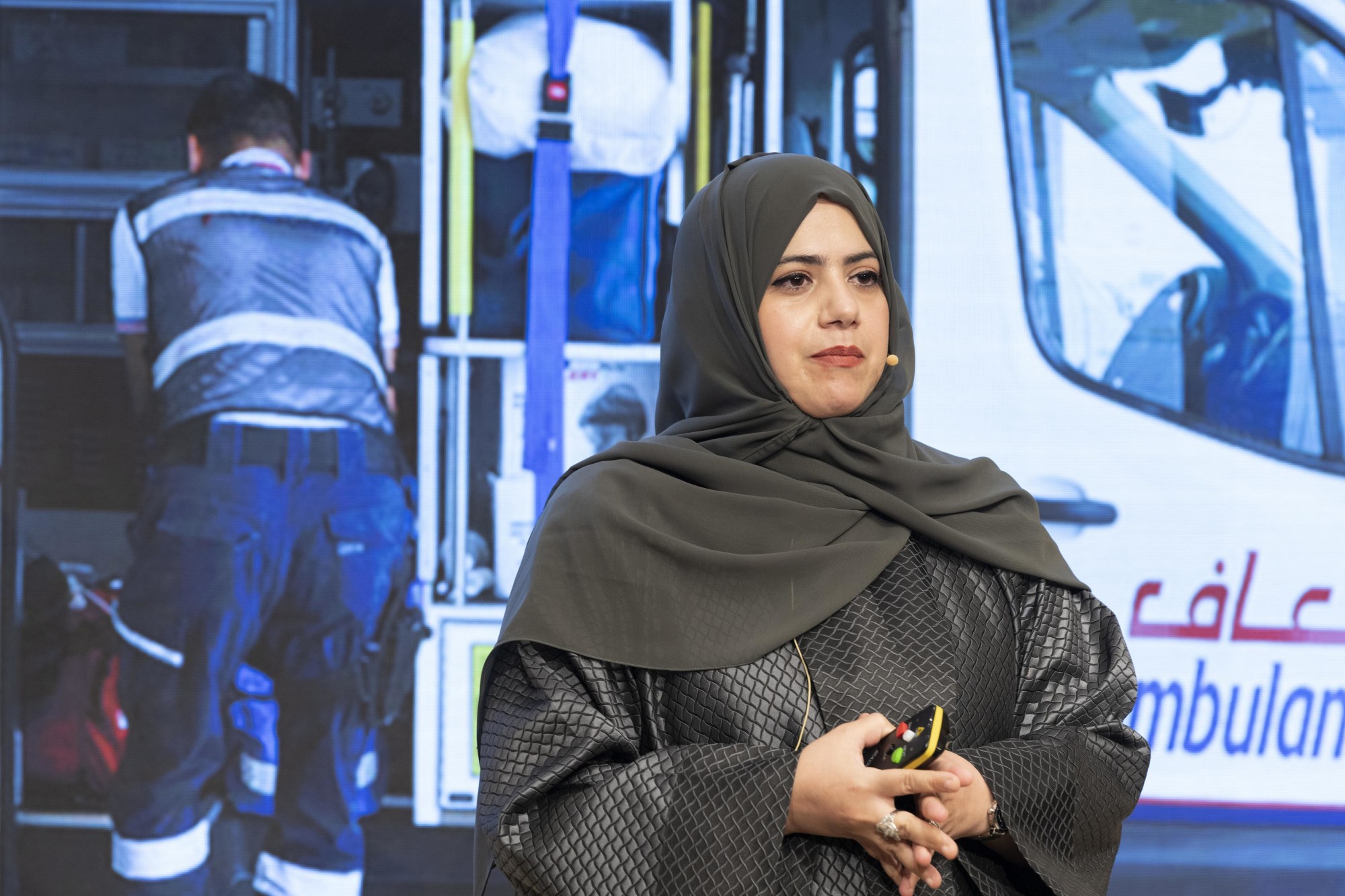 Muna Aldhabbah, Founder of Mirradical Consultancy and Training (Services) speaks during the Outlier Series - Pearl Quest by Sharjah Business Women Council at the Women’s Pavilion m45245