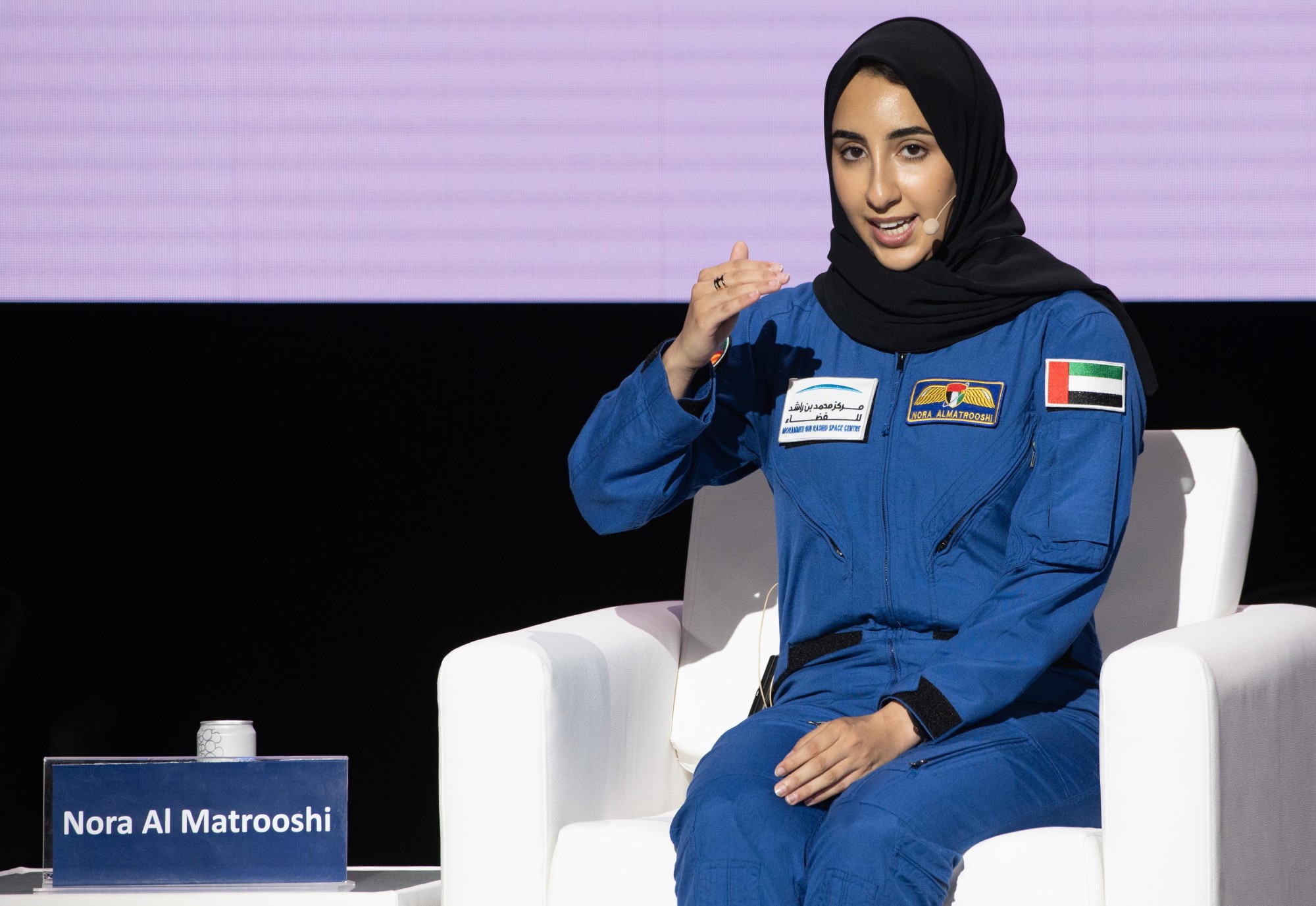 Nora Al Matrooshi speaks during the Ask An Astronaut Q amp A as part of The People s Mission Citizens in Space Expl