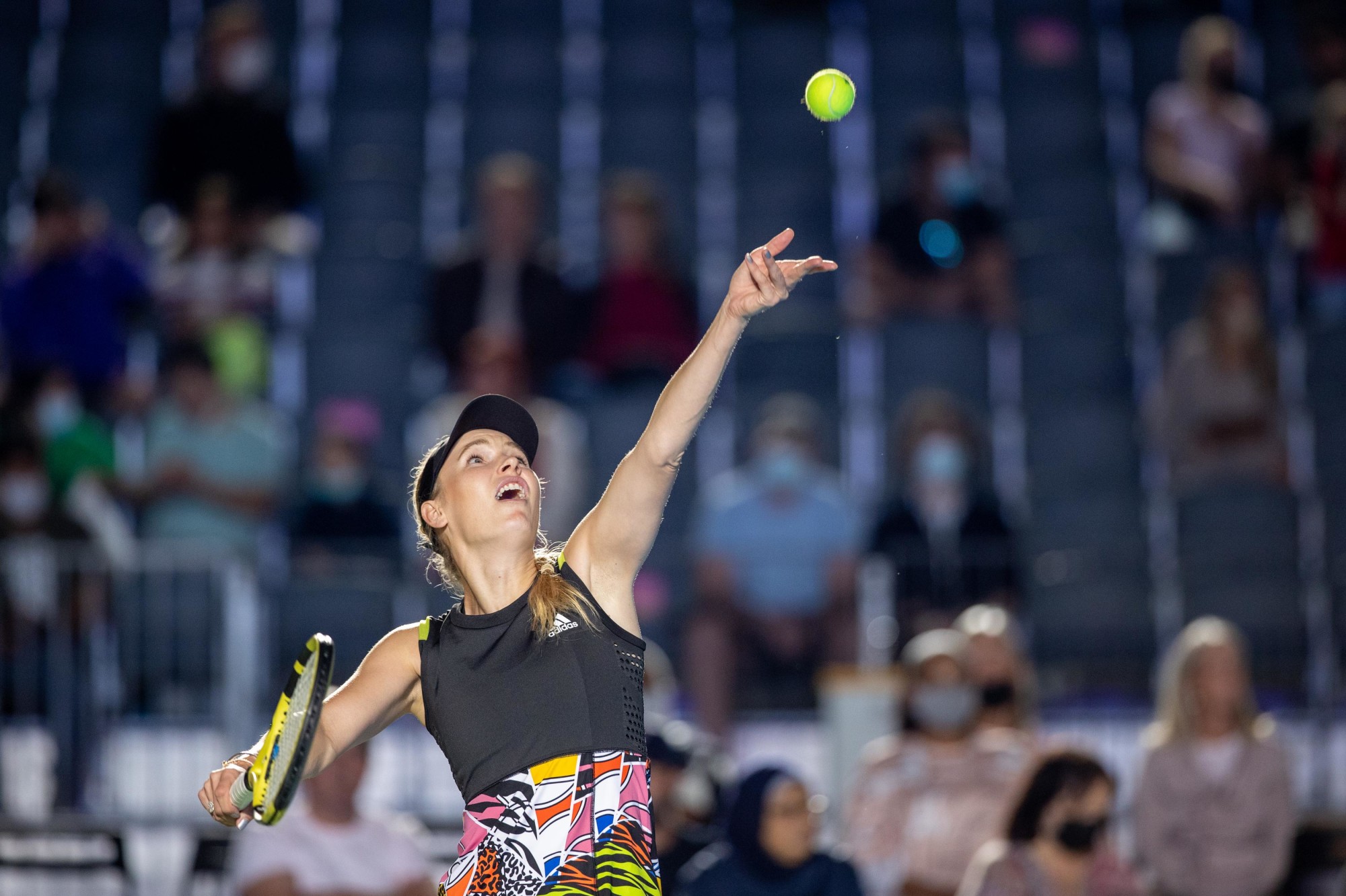 Tennis legend Caroline Wozniacki in action during the Women’s Singles Exhibition Game against Kim Clijsters for Expo 2020 Dubai Tennis Week at the Expo Sports Arena m52527