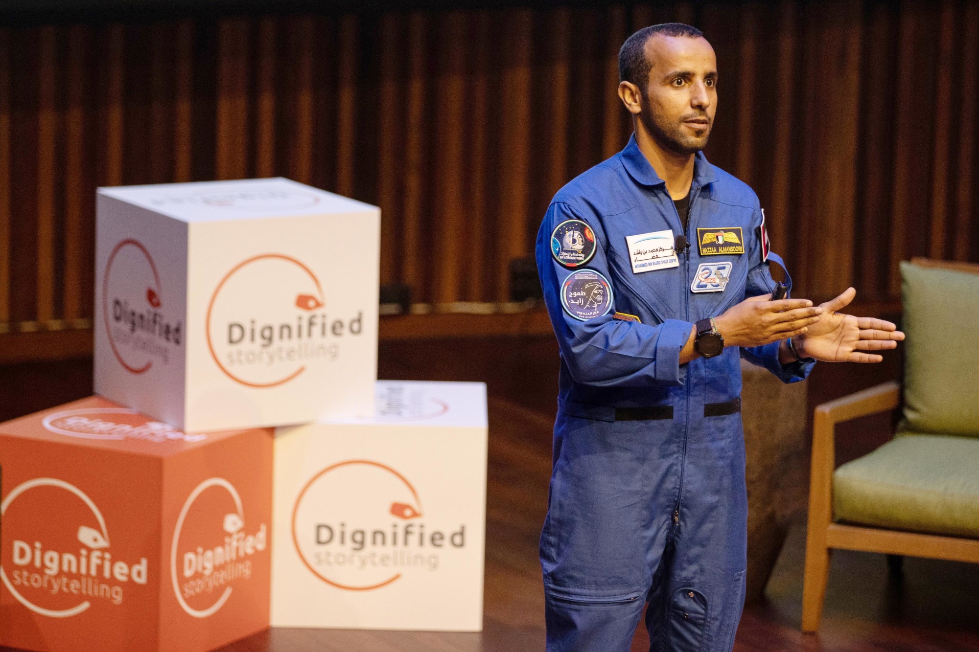 Emirati astronaut Hazza Al Mansouri during Dignified Storytelling Stories of Great Ambition and Hope Web Image m4915