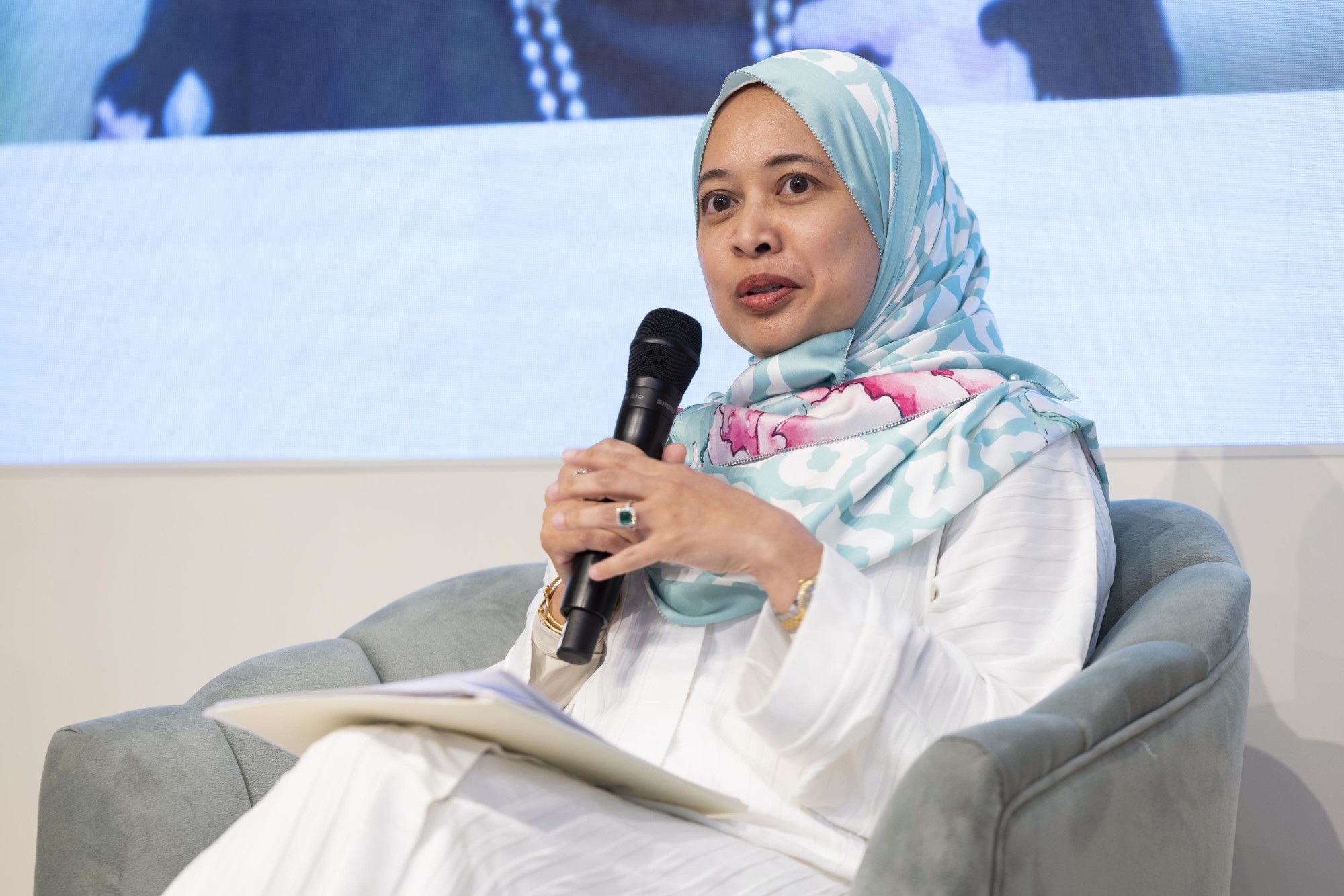 Maya, Managing Director and CEO of the Amanie Advisors’ Global Office, Dubai speaks during the Women in Arabia and Islam event - How Islam Inspires Sustainable Development at the Women’s Pavilion m35243