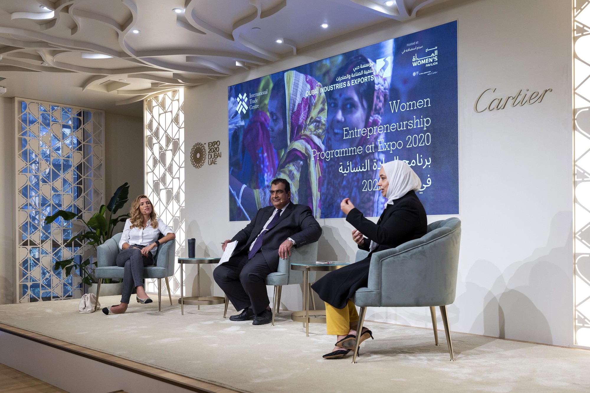 Lama Jamal Houssami, Founder Mamalu Kitchen, Ashraf Mahate, Dubai Industries and Exports and Facilitators and Luma Jasim Bourisly, Strategic Consultant Dubai Culture and Arts Authority during Outlier Series Her Business Story, A Journey of