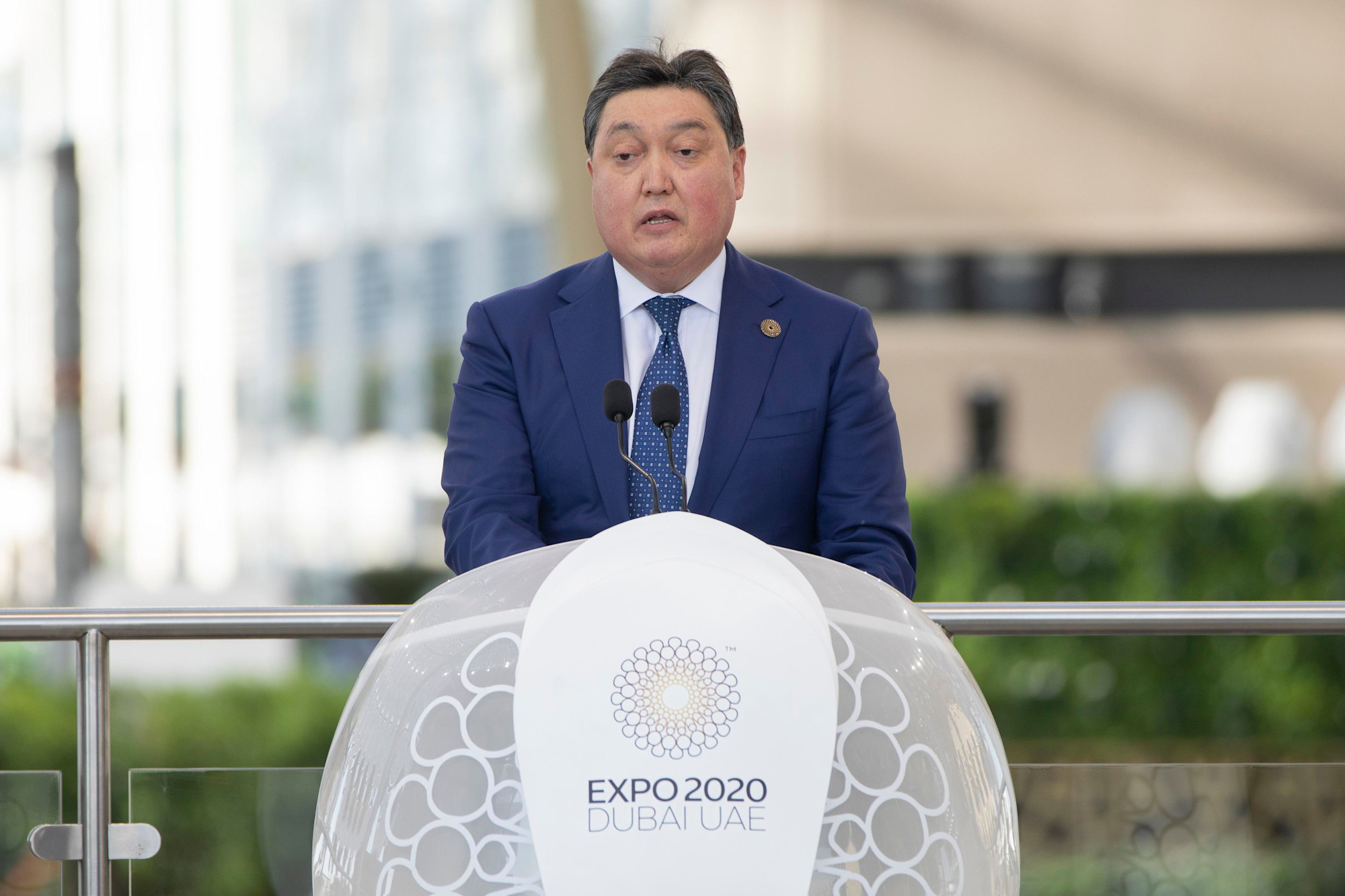His Excellency Askar Mamin, Prime Minister of the Republic of Kazakhstan speaks during Kazakhstan National Day at Al Wasl m15153