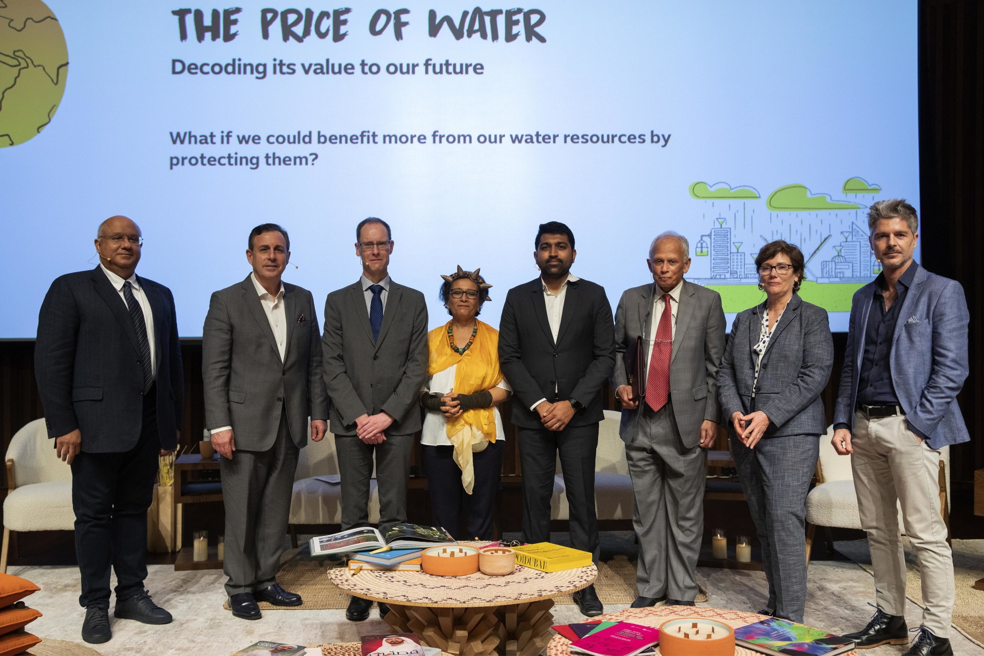 A group photo with Dr Samer Aljishi (L1), President, BFG International Kingdom of Bahrain, Prof David Hannah (L3), Ph D , University of Birmingham, UL UNESCO Chair in Water Sciences, Dr Jamila Bargach (L4), Executive Director, Dar Si Hmad