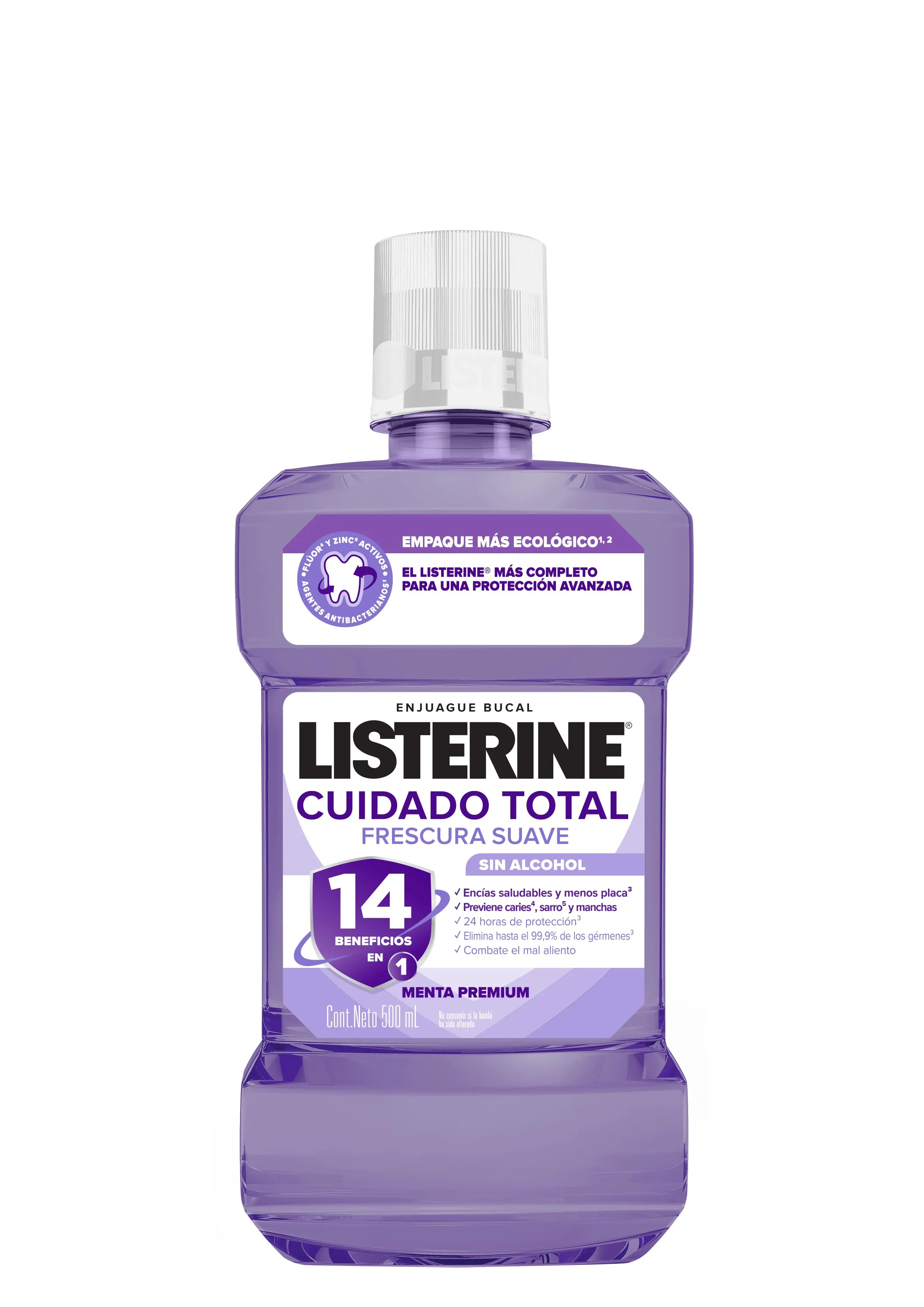 Enjuague bucal LISTERINE® Cuidado Total Frescura Suave (Sin Alcohol) 500ml