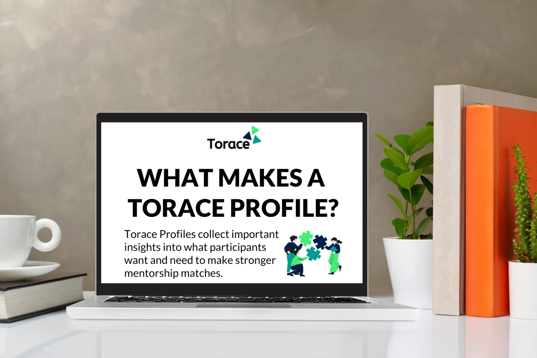 Laptop on a desk with What Makes a Torace Profile infographic on the screen.