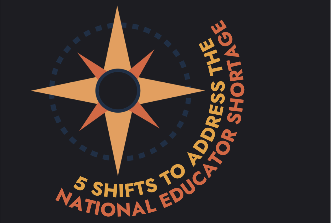 Image of a compass with the words "5 Shifts to Address the National Educator Shortage" written in a crescent shape.