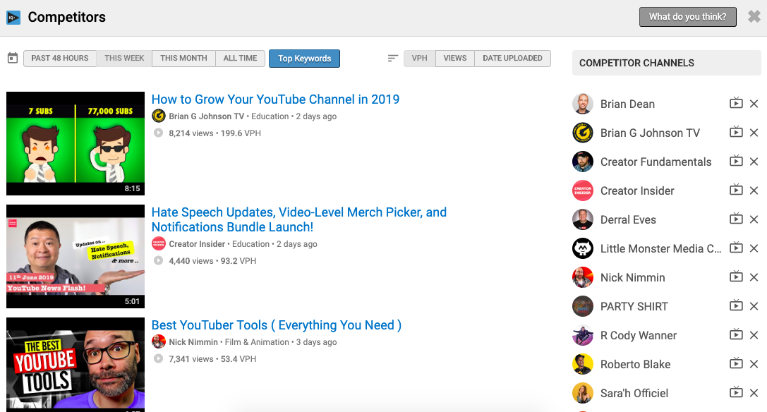 competitors tool youtube vidiq