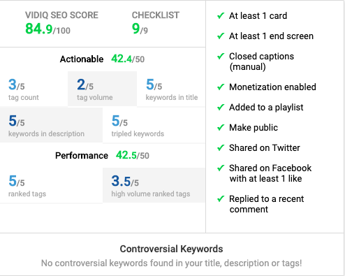 vidIQ youtube optimization checklist