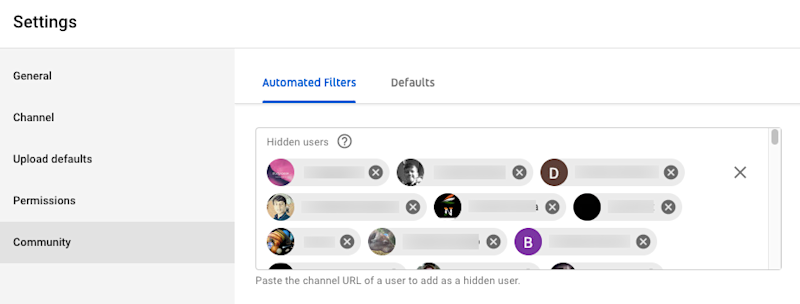 Hidden Users YouTube