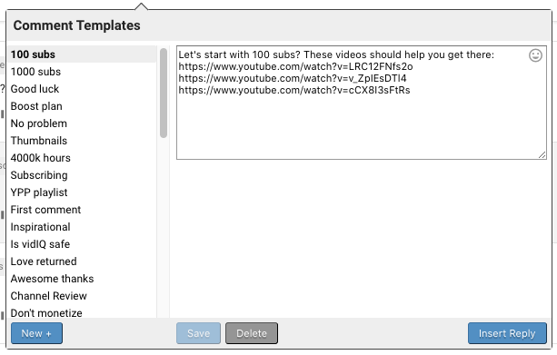 vidIQ Comment Template
