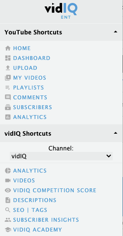 vidIQ menu