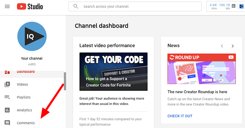 Comments YouTube Studio