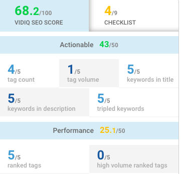 vidIQ SEO Score Card