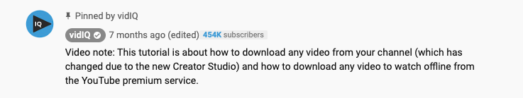 pinned comment youtube vidiq