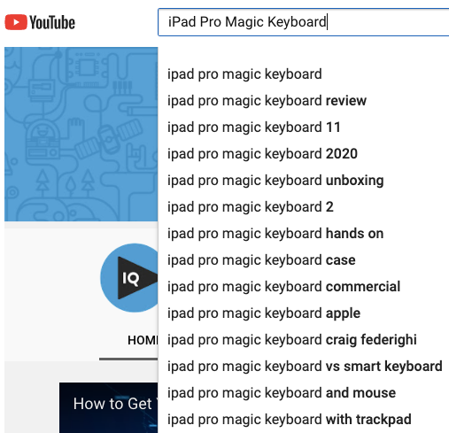 iPad Pro Magic Keyboard YouTube auto suggestion