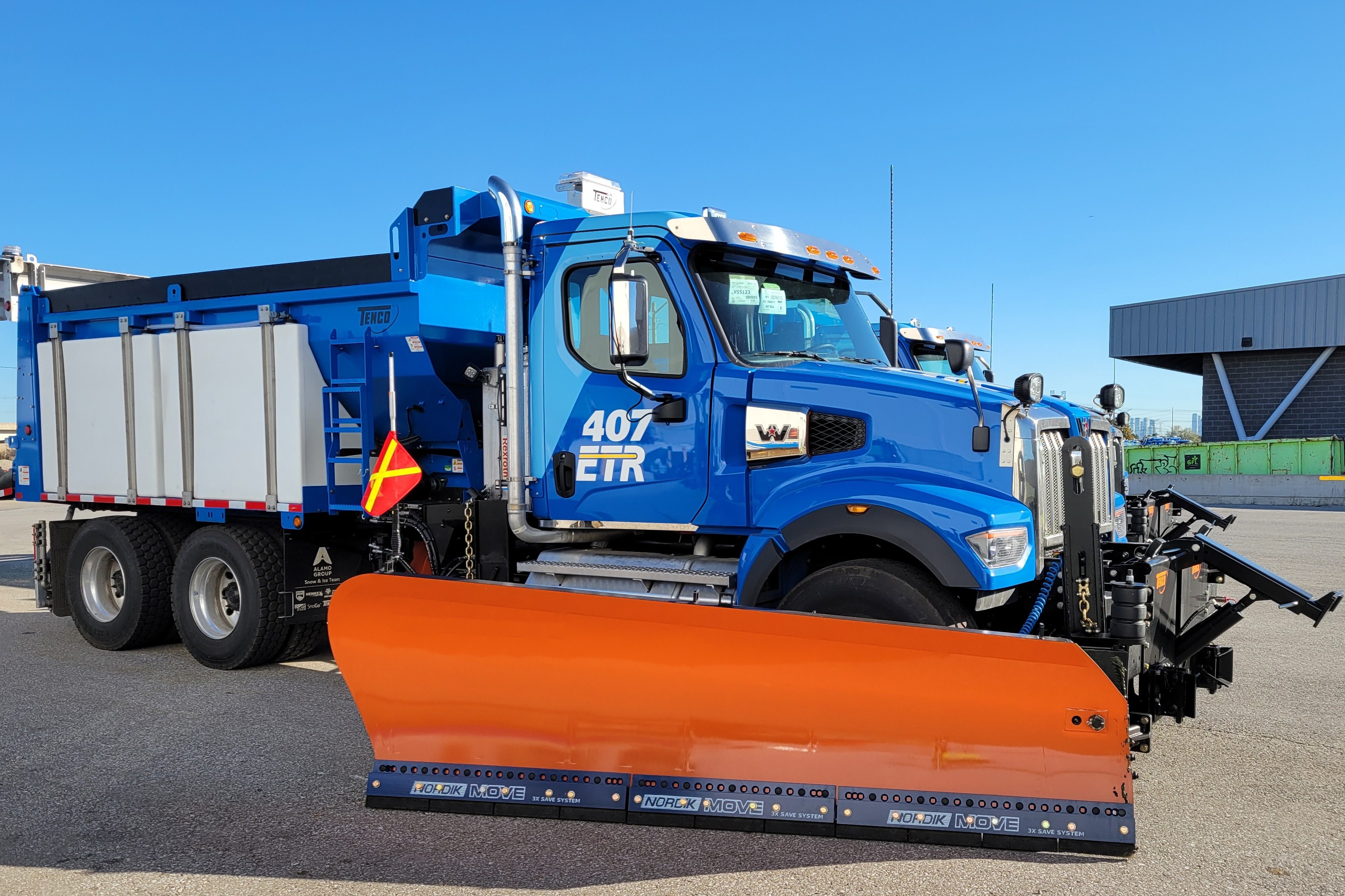 side shot of 407 ETR Westernstar snowplow with Tenco plow blade shown