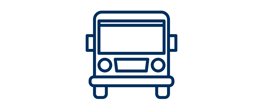 A blue icon of a bus