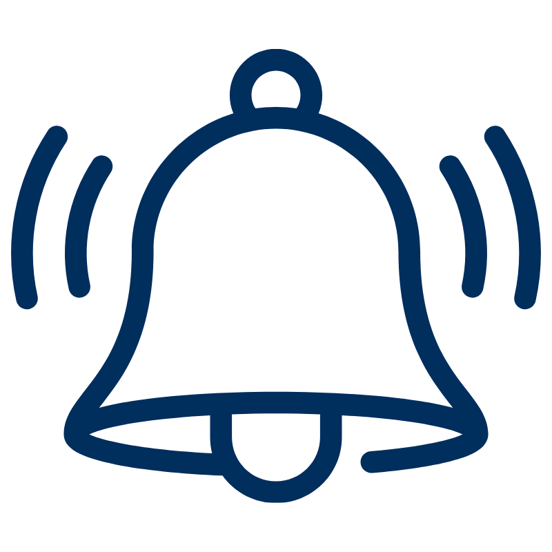 A dark blue bell icon on a light blue background