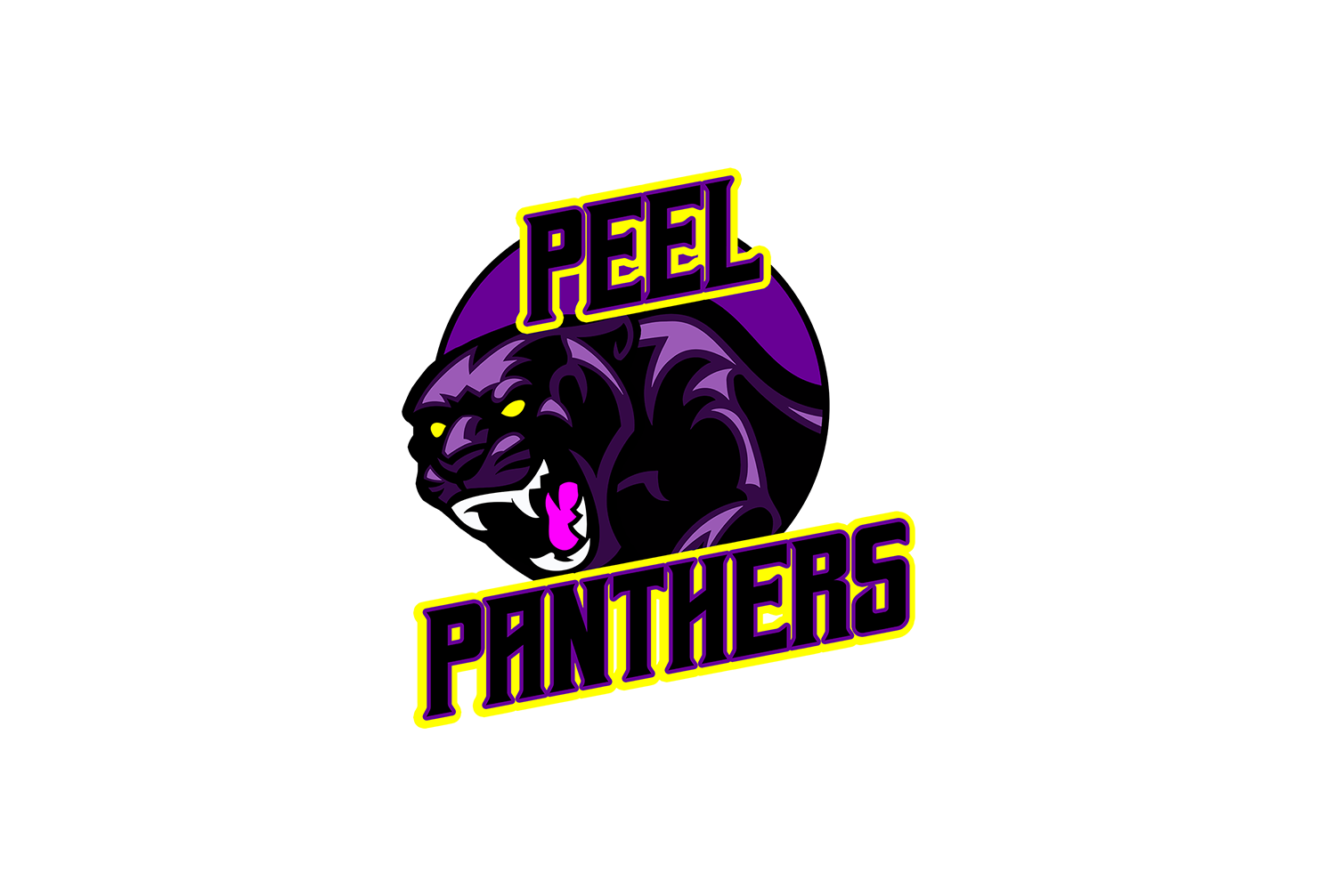 A purple panther roaring with the words "Peel Panthers" on it