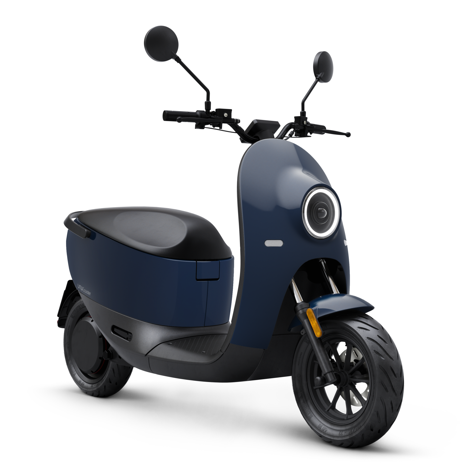 Perspective view on blue glossy scooter