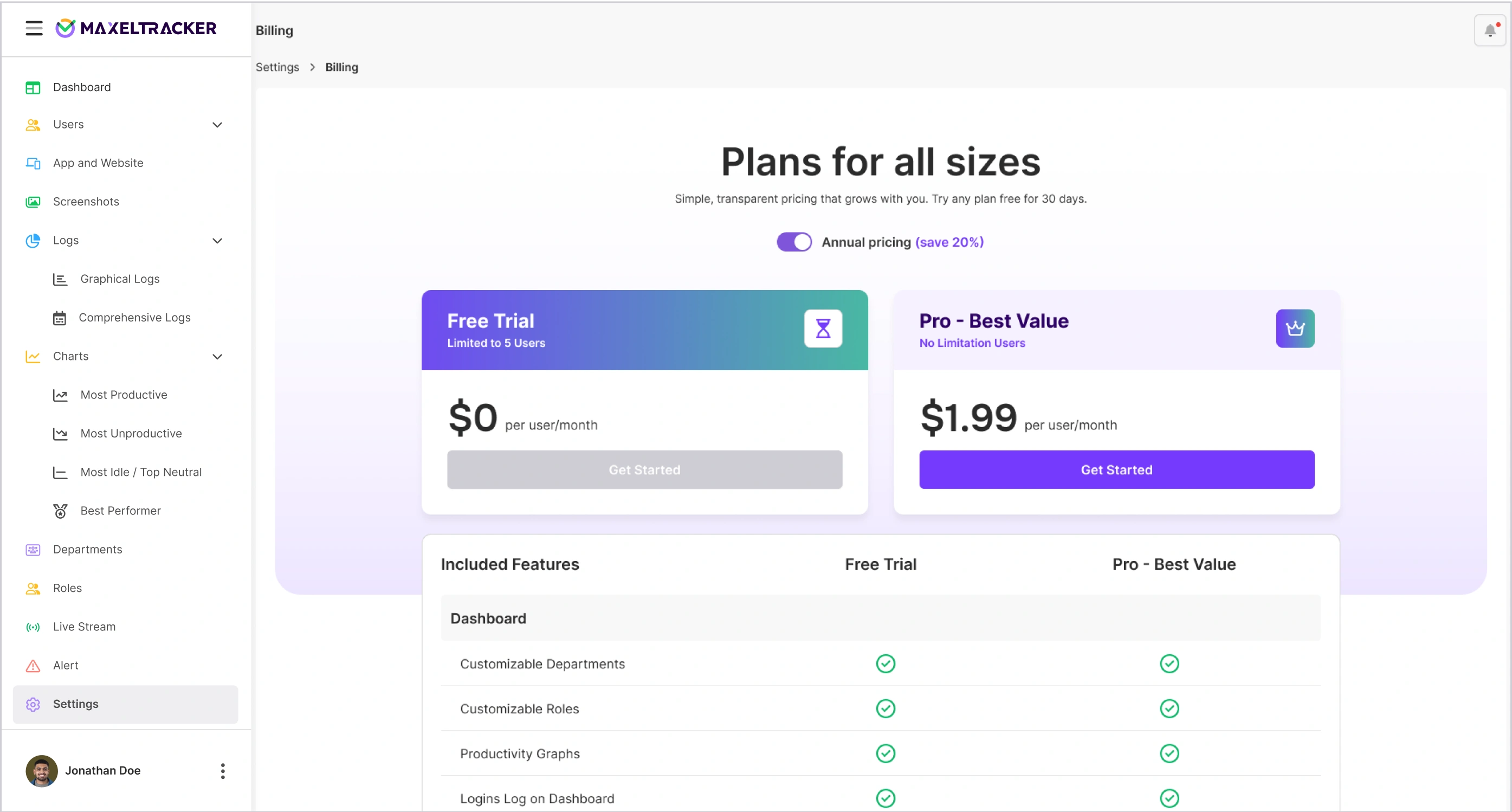Setting - Billing - Free Trial